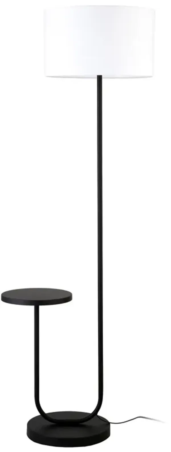 Tray Table Floor Lamp With White No Pattern Frosted Glass Drum Shade - Black