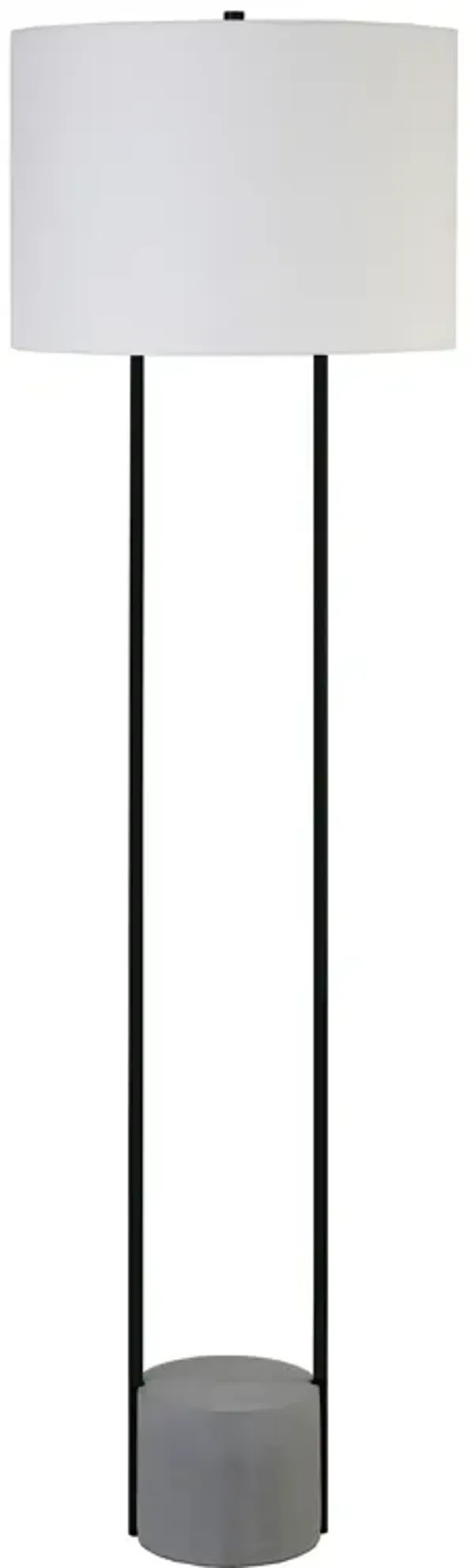 Column Floor Lamp With White Frosted Glass Drum Shade - Black