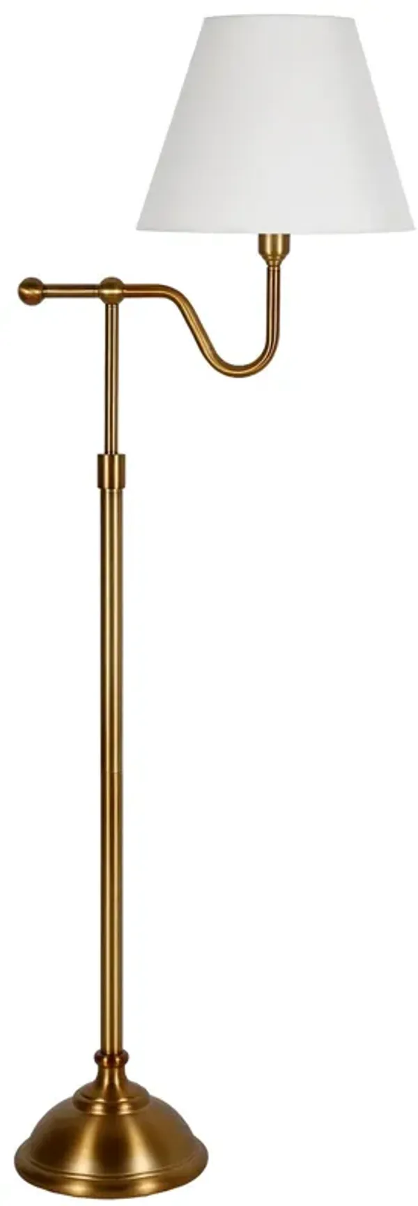Swing Arm Floor Lamp With White Frosted Glass Empire Shade - Brass