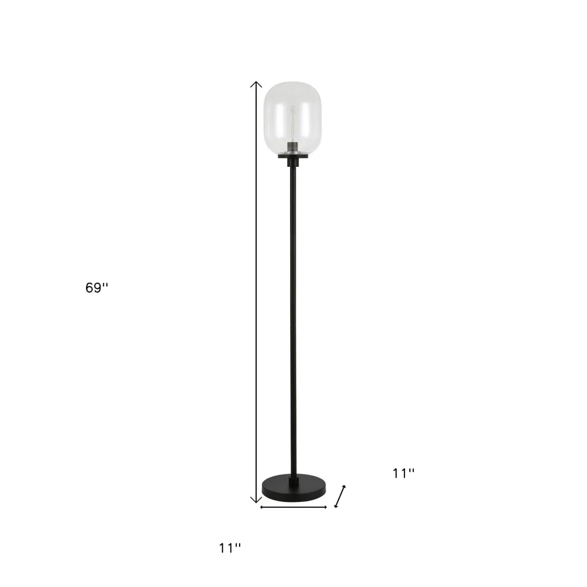 Novelty Floor Lamp With Clear Seeded Glass Globe Shade - Black