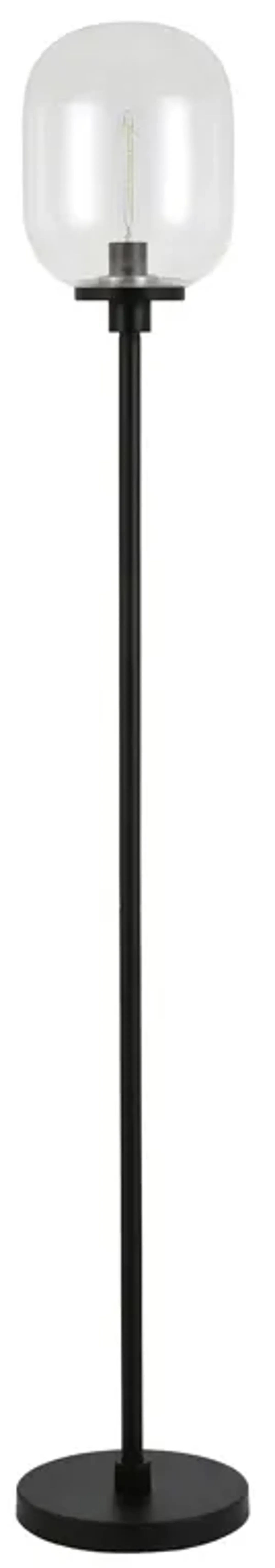 Novelty Floor Lamp With Clear Seeded Glass Globe Shade - Black