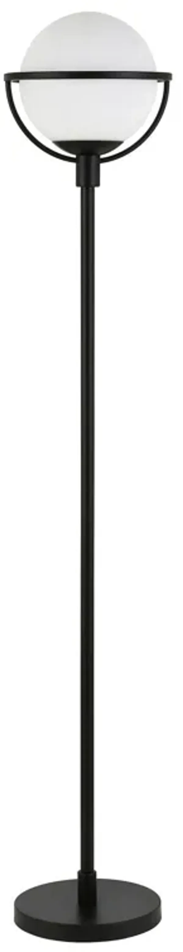 Novelty Floor Lamp With White Frosted Glass Globe Shade - Black