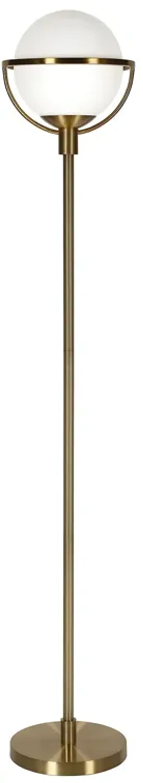 Novelty Floor Lamp With White Frosted Glass Globe Shade - Brass