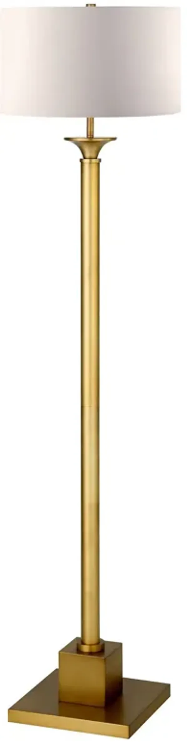65" Traditional Shaped Floor Lamp With White Frosted Glass Drum Shade - Brass