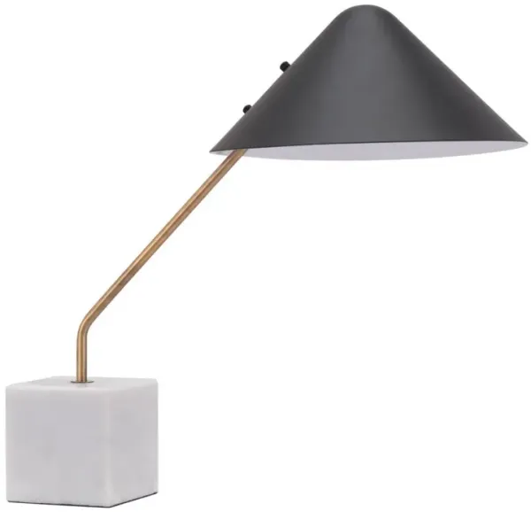 Metal Bedside Table Lamp With Black Cone Shade - White