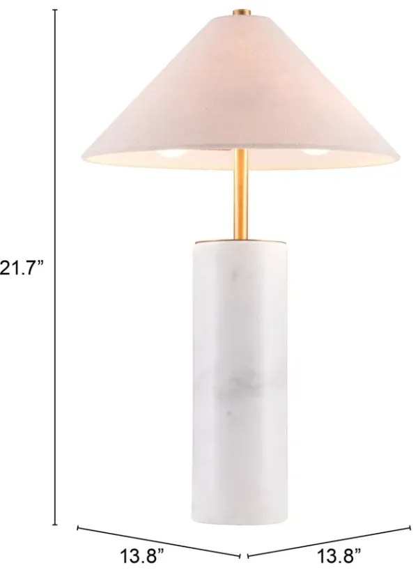 Metal Bedside Table Lamp With Beige Empire Shade - White