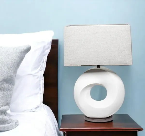 Geometric Table Lamp With Gray Shade - White