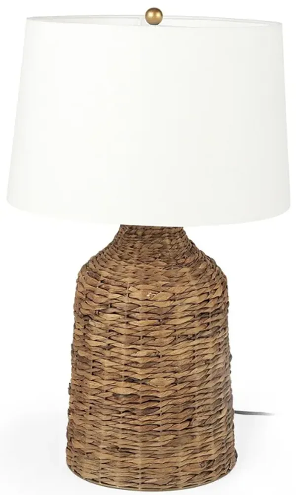 Lamp Base LED With White Shade - Brown
