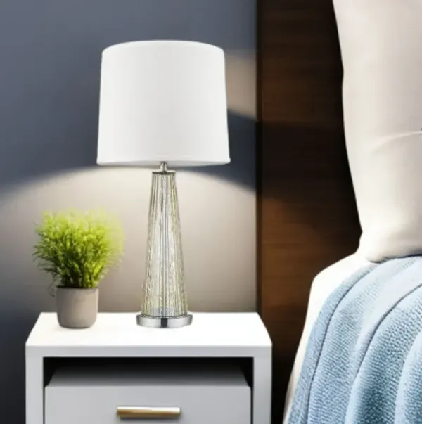 Glass Buffet Lamp With Off-White Empire Shade - Champagne