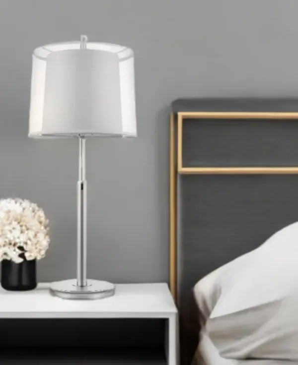 Metal Table Lamp With White Empire Shade - Silver