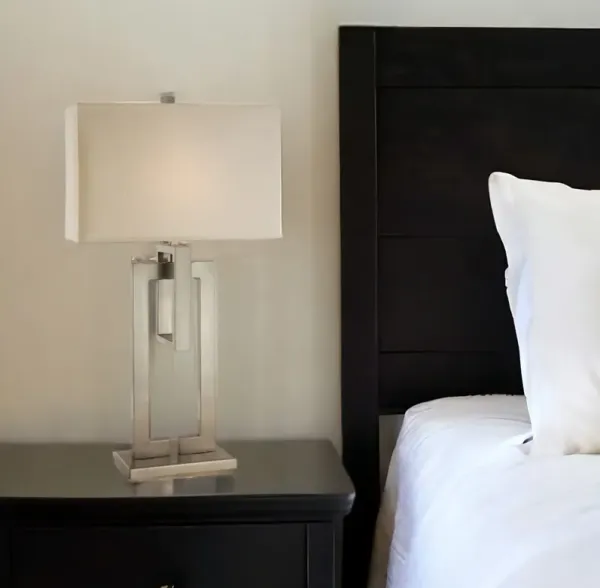 Iron Geometric Table Lamp With Ivory Shade - Nickel