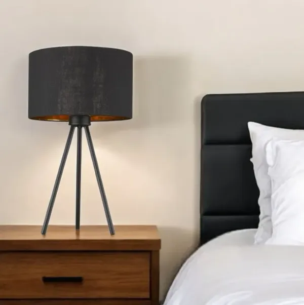 Metal Tripod Table Lamp With Black Drum Shade - Black
