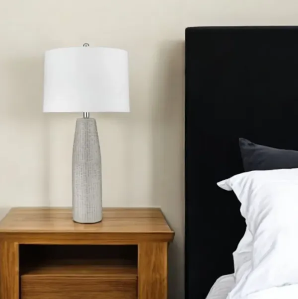 Ceramic Table Lamp With White Drum Shade - Light Gray