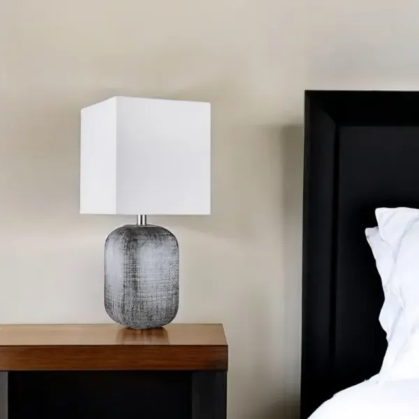Ceramic Table Lamp With White Square Shade - Blue And Gray
