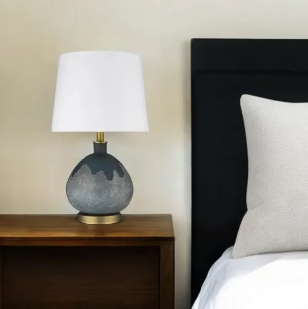 Concrete Gourd Table Lamp With Cream Empire Shade - Teal Blue