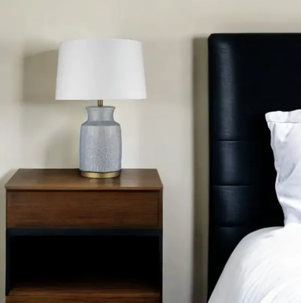 Ceramic Table Lamp With White Empire Shade - Gray