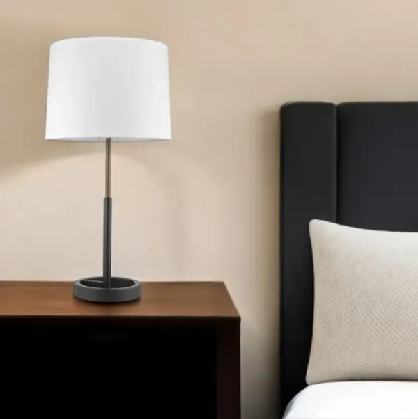 Metal Table Lamp With White Empire Shade - Black And Gold