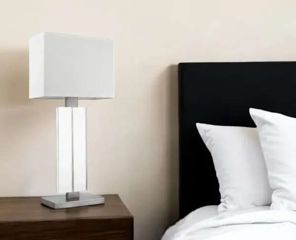 Metal And Acrylic Buffet Lamp With White Shade - Silver