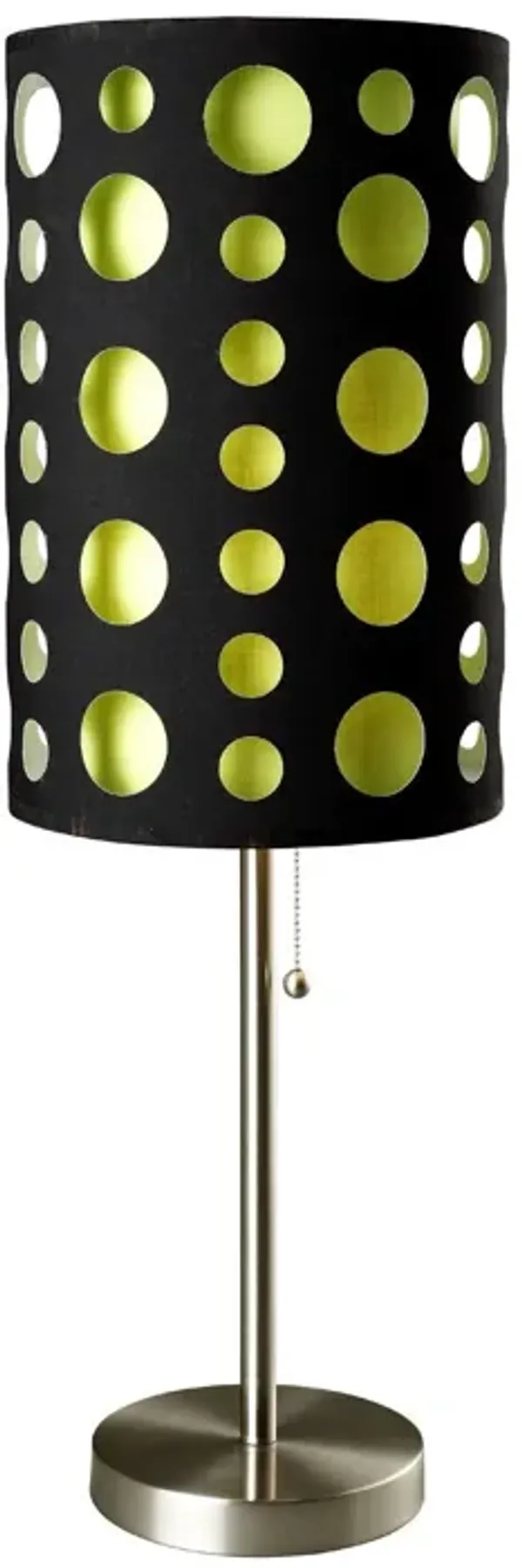 Metal Mod Table Lamp With Black And Green Drum Shade - Silver