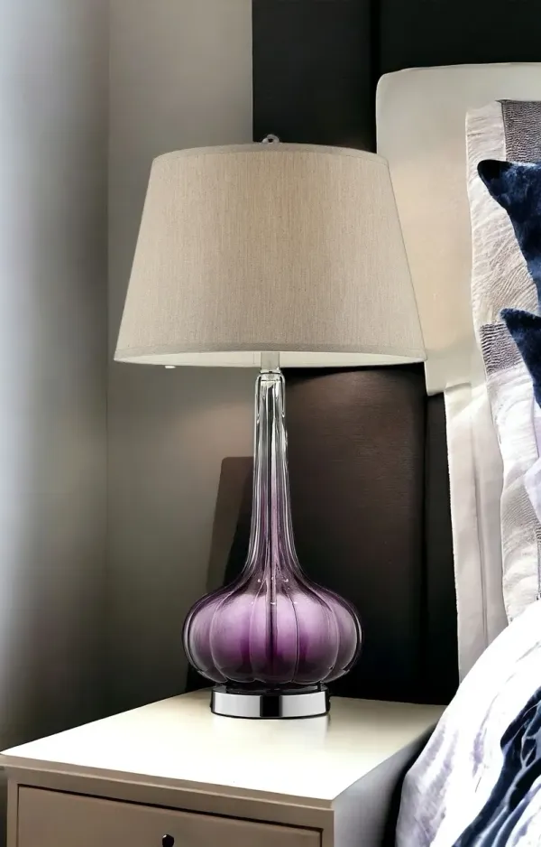 Glass Table Lamp With Beige Shade - Purple Ombre