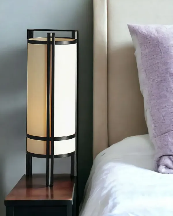 Cylinder Bedside Table Lamp - Black And Off-White
