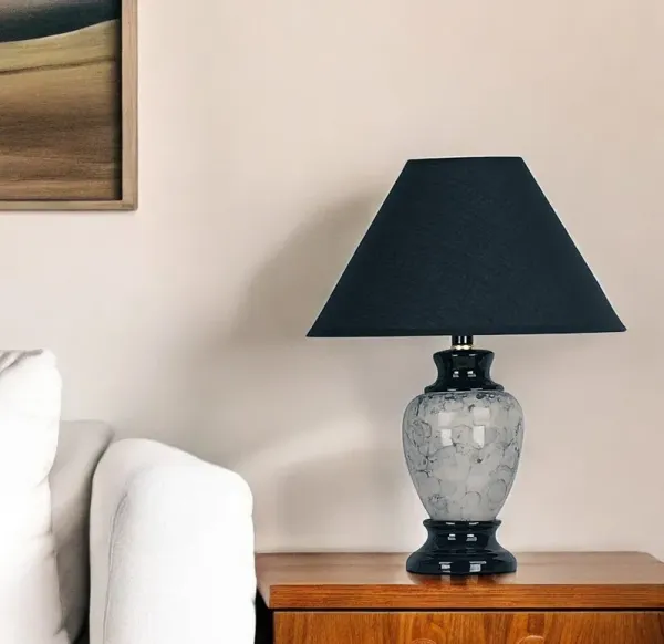 13" Ceramic Bedside Table Lamp With Black Shade - Black