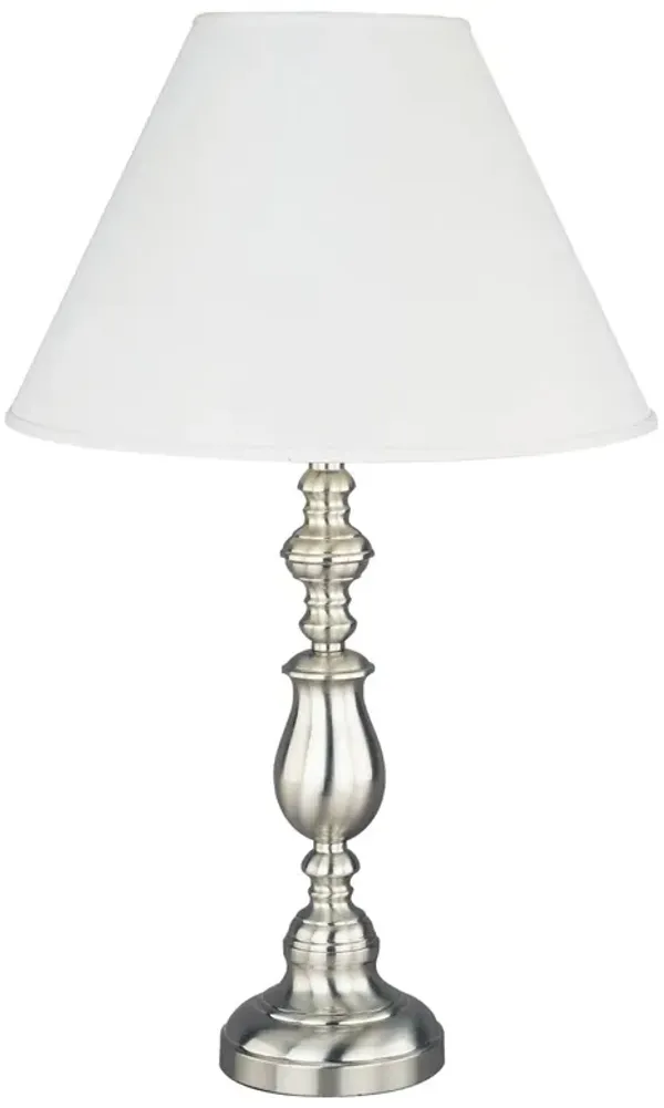 Metal Table Lamp With White Classic Empire Shade - Silver