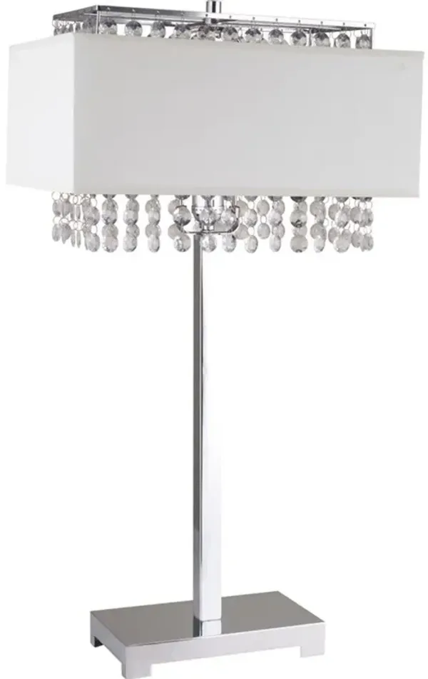 Table Lamp With Faux Crystals And White Rectangle Shade - Silver