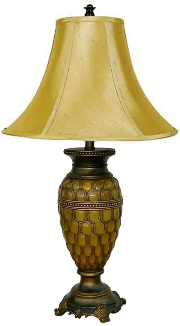 Polyresin Urn Table Lamp With Night Light And Gold Bell Shade - Golden Brown