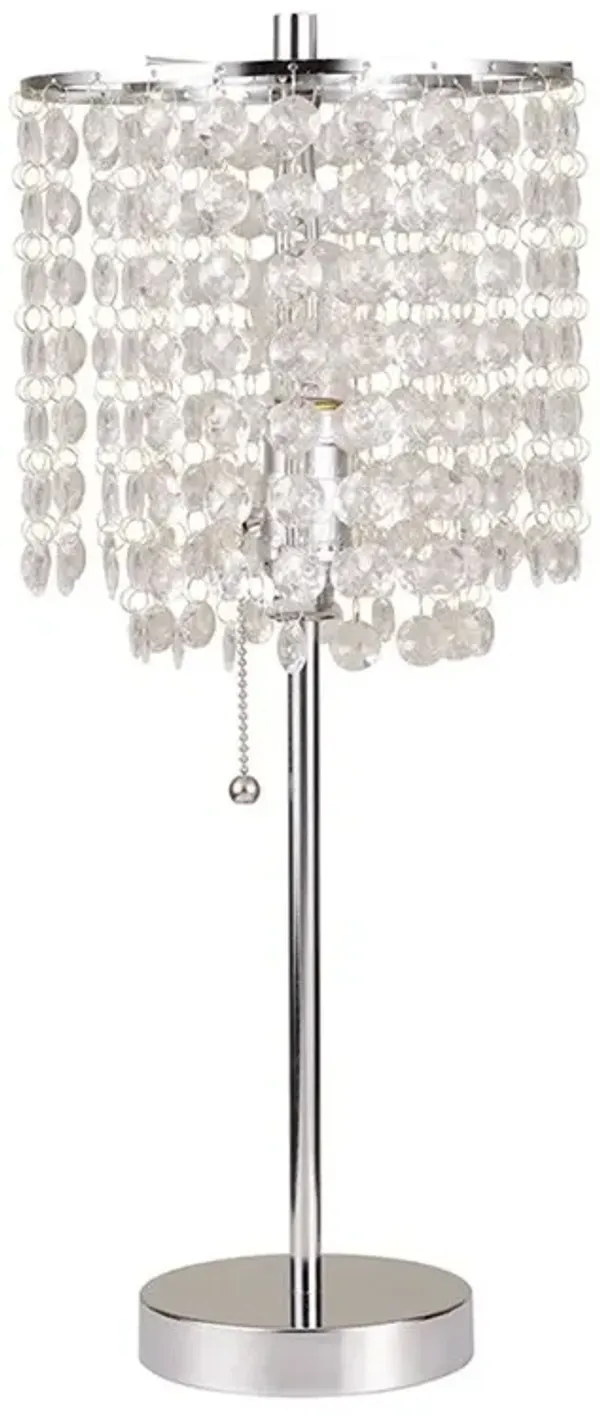 Metal Bedside Table Lamp With Clear Drum Shade - Silver