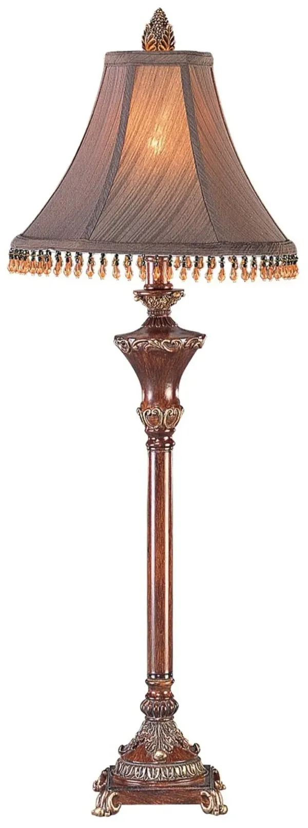 Polyresin Table Lamp With Brown Bell Shade With Hanging Beads - Bronze