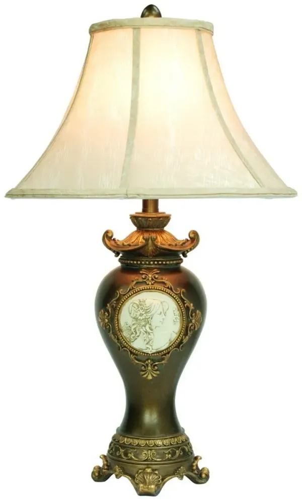 Metal Bedside Table Lamp With Off-White Shade - Brown