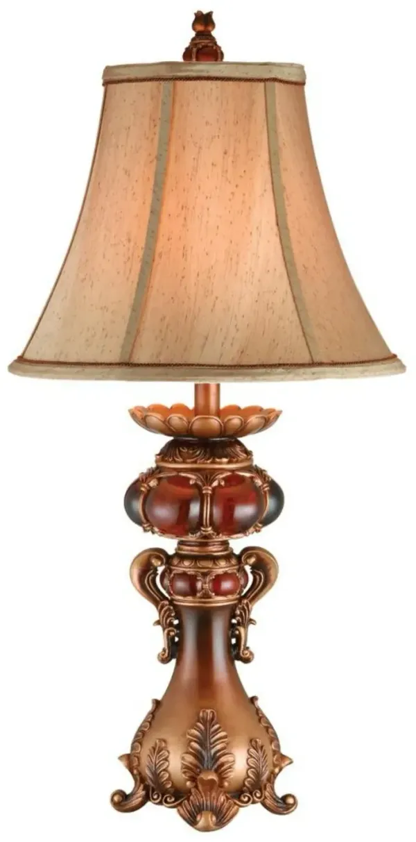 Antique Inspired Table Lamp With Linen Lamp Shade - Brown