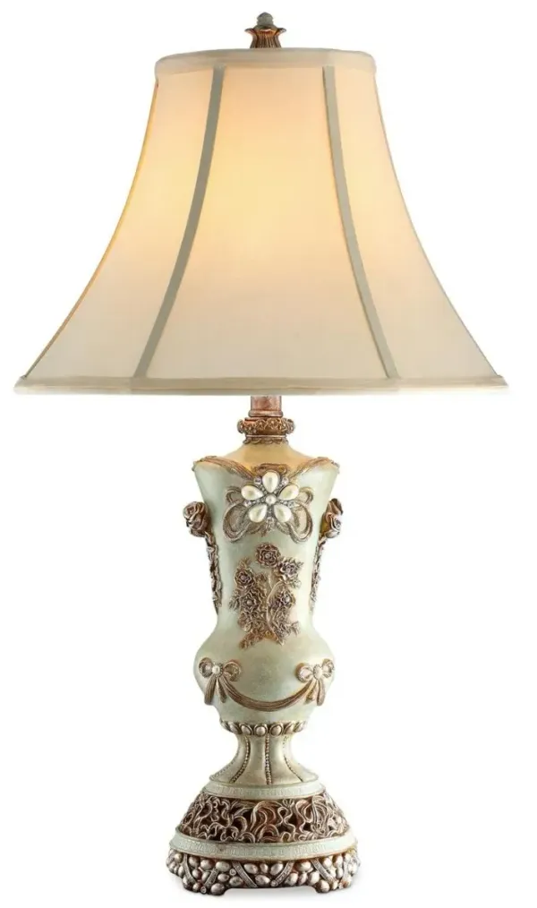 Vintage Table Lamp With Rose Accents - Silver