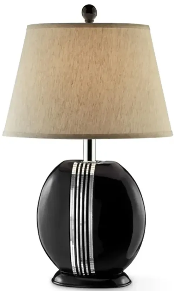 Polyresin Lamp With Beige Fabric Shade - Black
