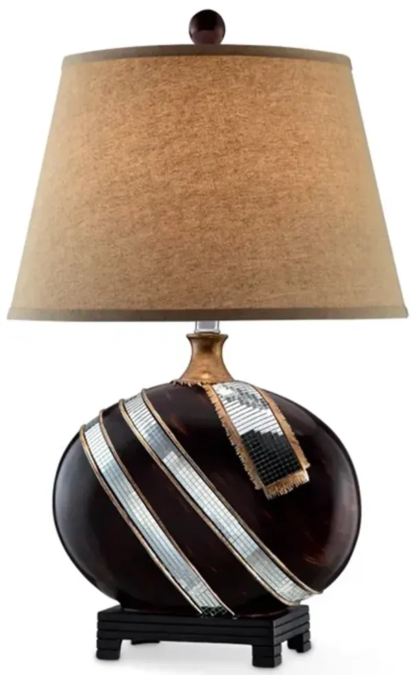 Dark Polyresin Lamp With Beige Fabric Shade - Brown