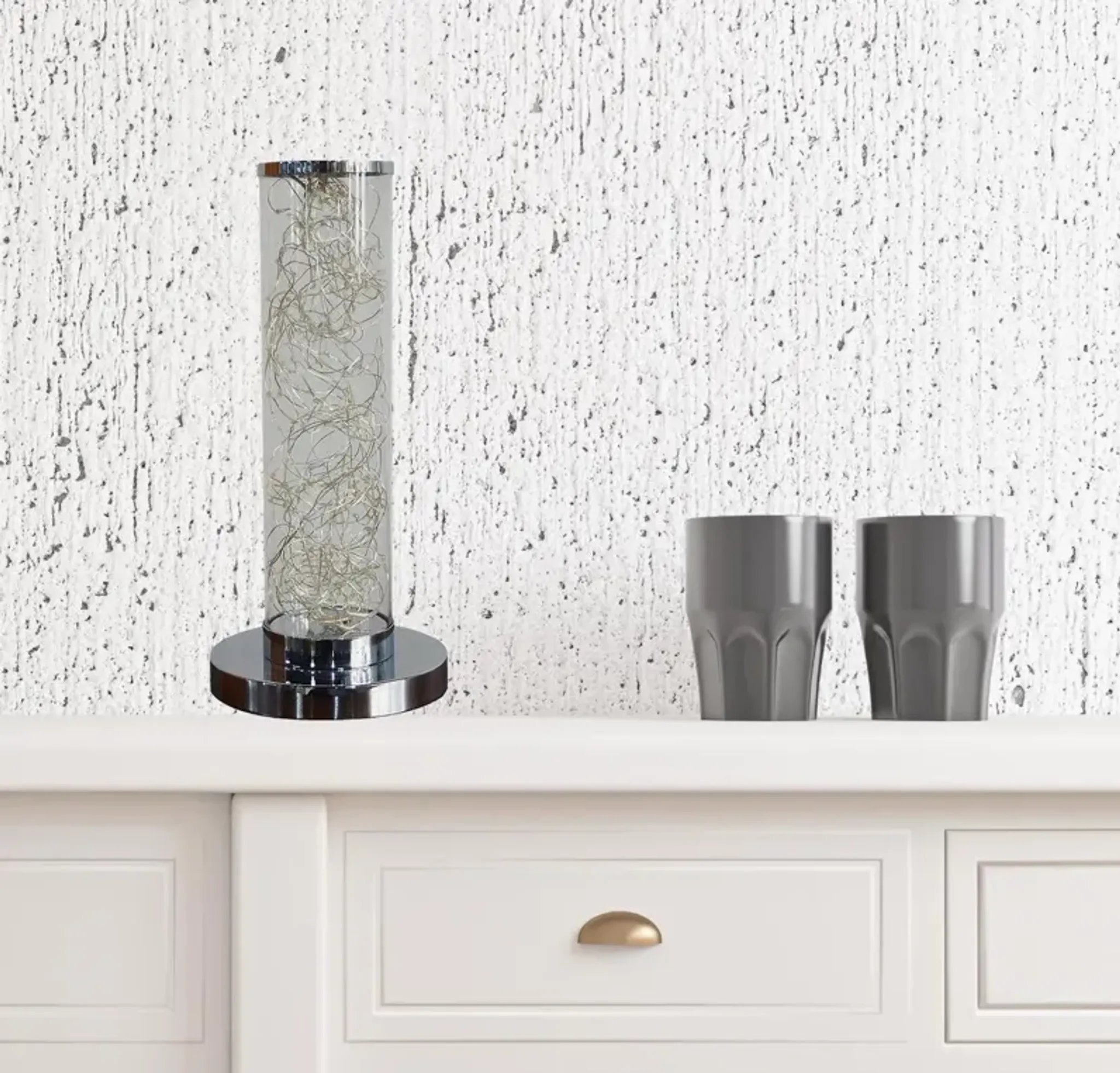 Metal Column Led Rope Table Lamp With Clear Silver Bel Furniture ...