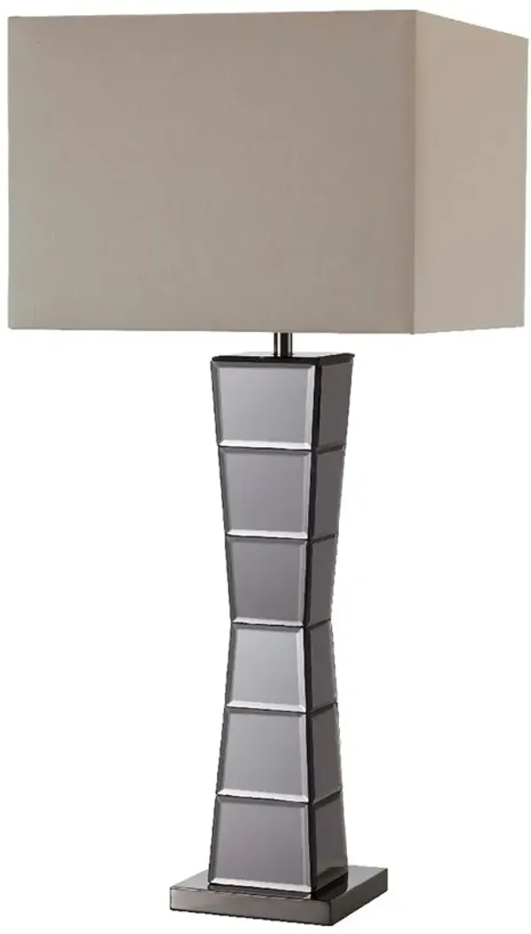 Glass Tower Table Lamp With Beige Fabric Shade - Black