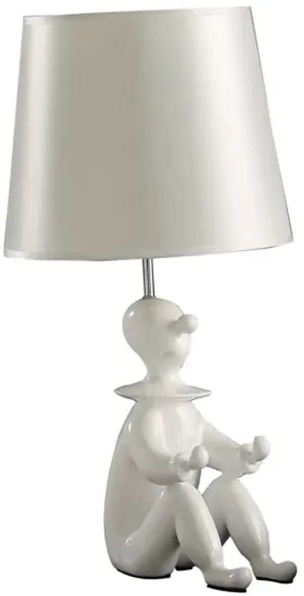Bedside Table Lamp With Silver Empire Shade - White