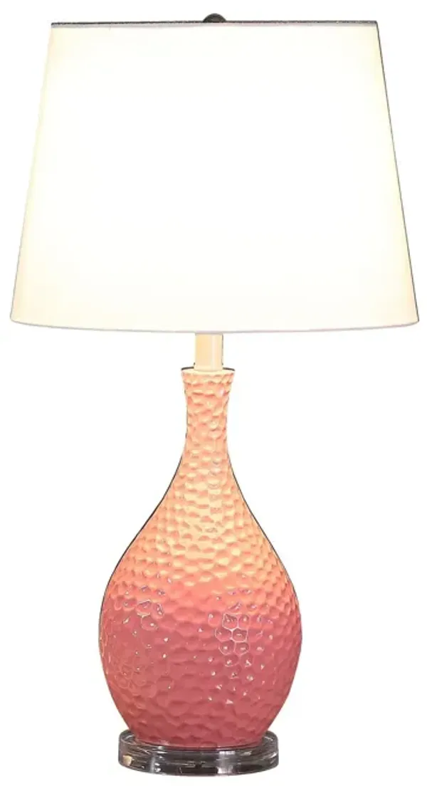 Hammered Urn Table Lamp With White Tapered Drum Shade - Pink