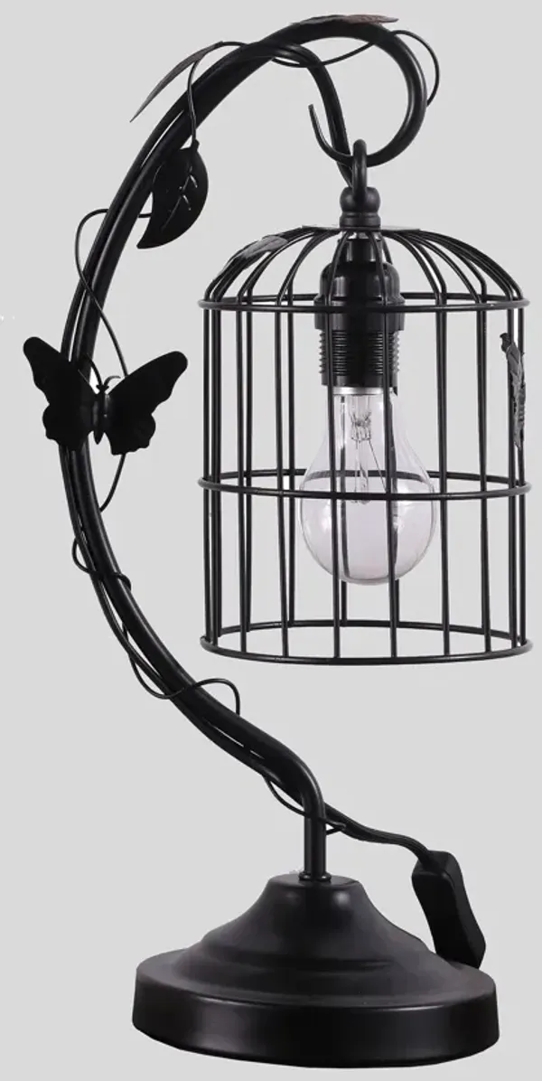 Bedside Table Lamp With Black Cage Shade - Black