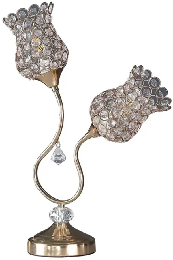 19" Two Light Bedside Table Lamp With Clear Novelty Shade - Gold