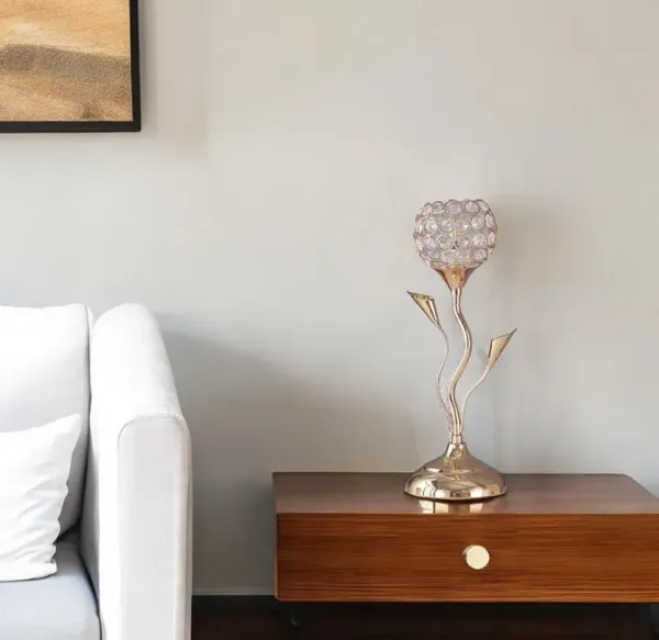 Bedside Table Lamp With Clear Novelty Shade - Gold