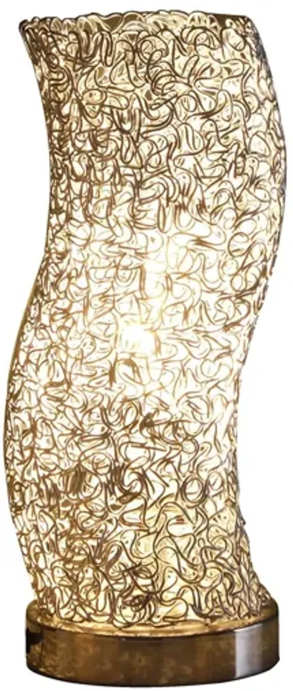 Bedside Table Lamp With Silver Swirl Novelty Shade - Silver