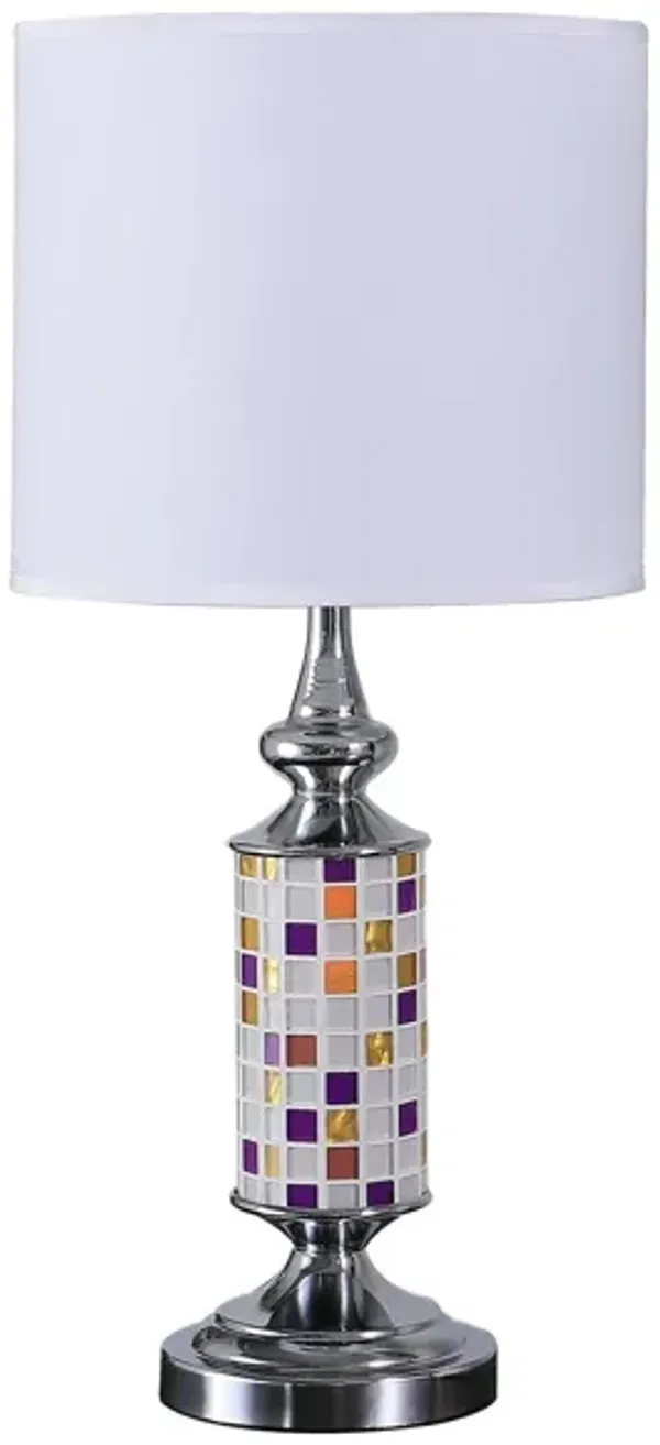 Bedside Table Lamp With Drum Shade - Silver / White