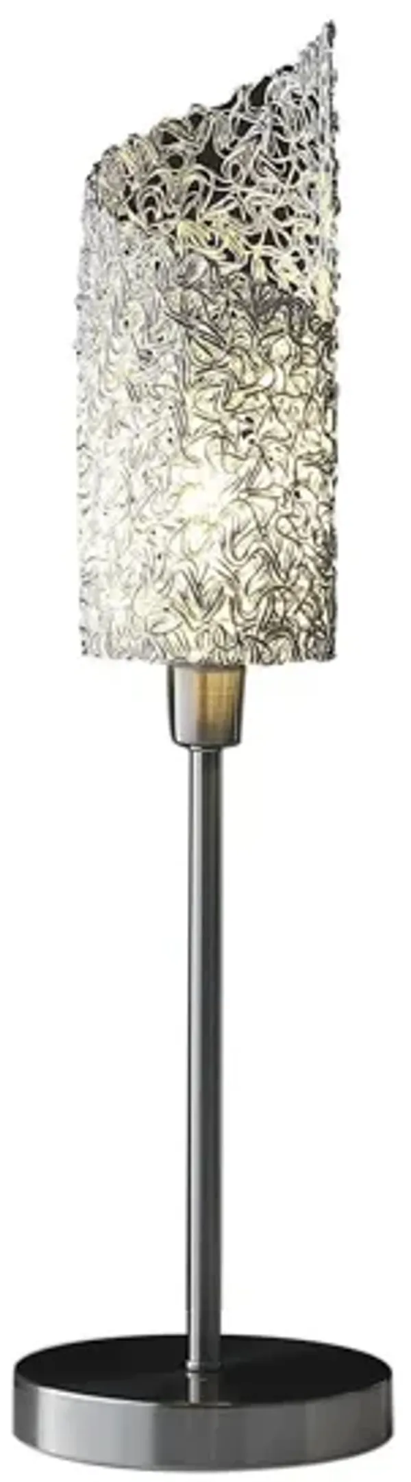 Bedside Table Lamp With White Swirl Novelty Shade - Silver