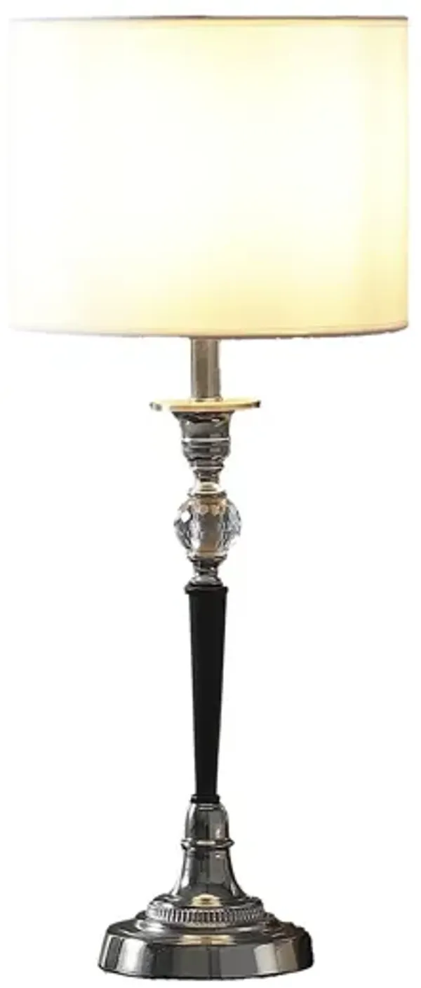 Chrome And Crystal Table Lamp With White Drum Shade - Black