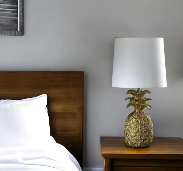 Bedside Table Lamp With White Empire Shade - Gold