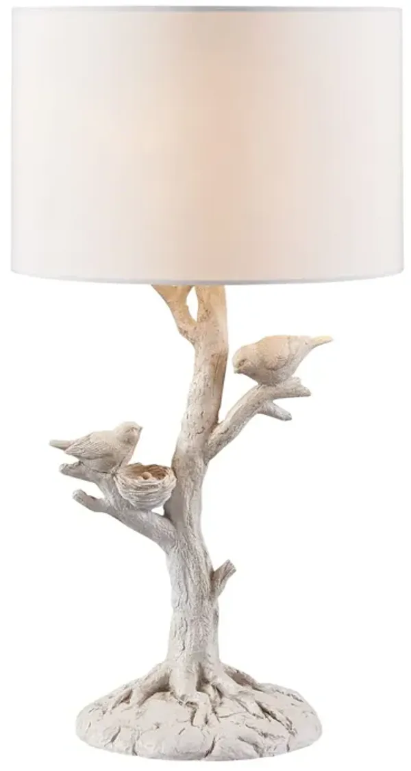 Birds in a Tree Table Lamp With White Drum Shade - White