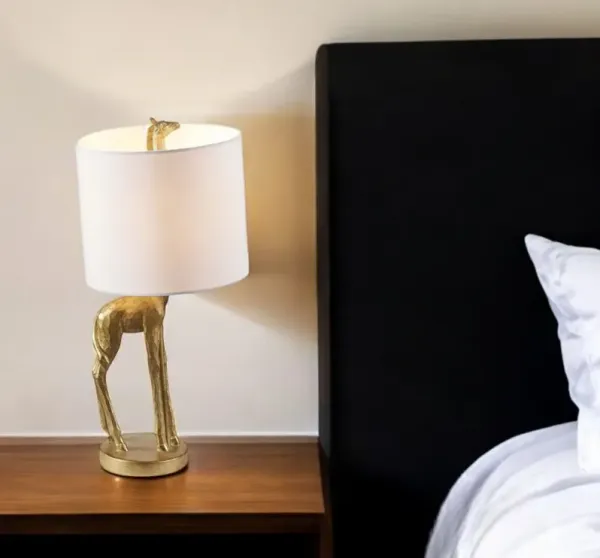 Textured Giraffe Table Lamp With White Drum Shade - Gold